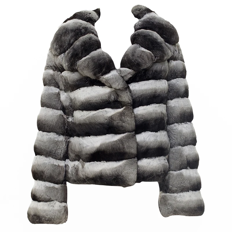 FURSARCAR 2021 Winter Women's Rex Rabbit Fur Coat 50cm Short Chinchilla Thick Jackets For Female Customize Rabbit Fur Outwear