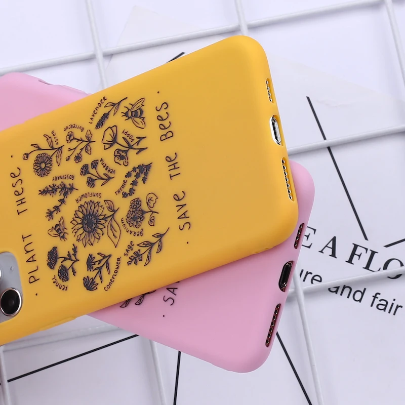 Plants Cactus Bees Simple Candy Phone Cover For iPhone 11 12 13 Pro Max X XS XR 7 8 7Plus 8Plus Soft Silicone Case Fundas | Мобильные