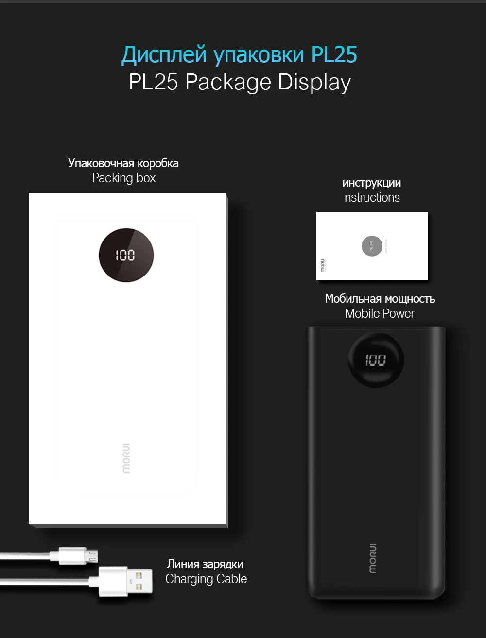 MORUI 25000mAh power Bank PL25 большая емкость mi ni Мобильный Внешний аккумулятор с светодиодный цифровым дисплеем для Iphone Xiaomi mi