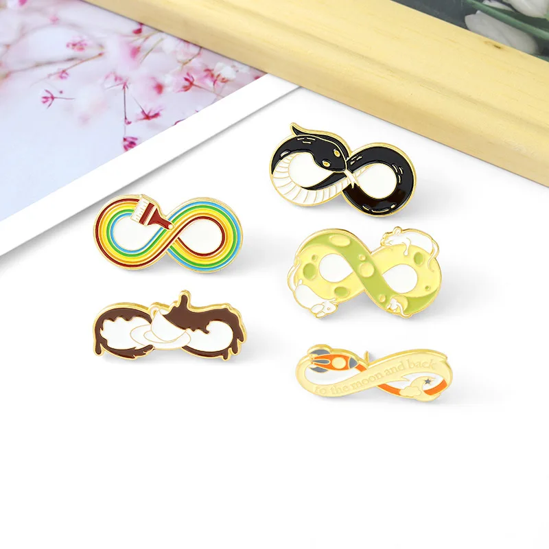 

5 Styles Infinity Enamel pin Animal Snake Mouse Rainbow Planet Brooches Bag Hat Backpack Accessories Infinity Jewelry Gift