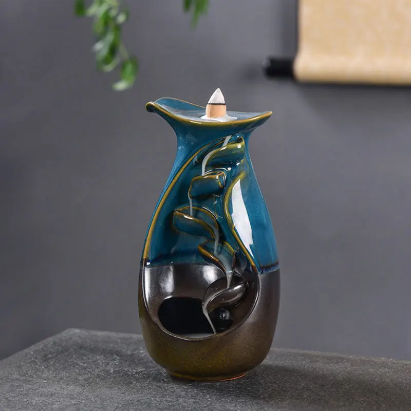 Backflow Incense Burner Home Decor Ceramic Smoke Stick Holder Censer + 10Pcs Cones | Дом и сад