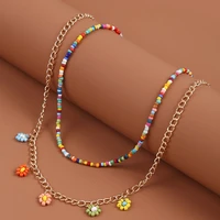 personalized colorful handwoven rice bead necklaces sweet and creative fashion multilayered wear 2 sets of clavicle chainjewelry