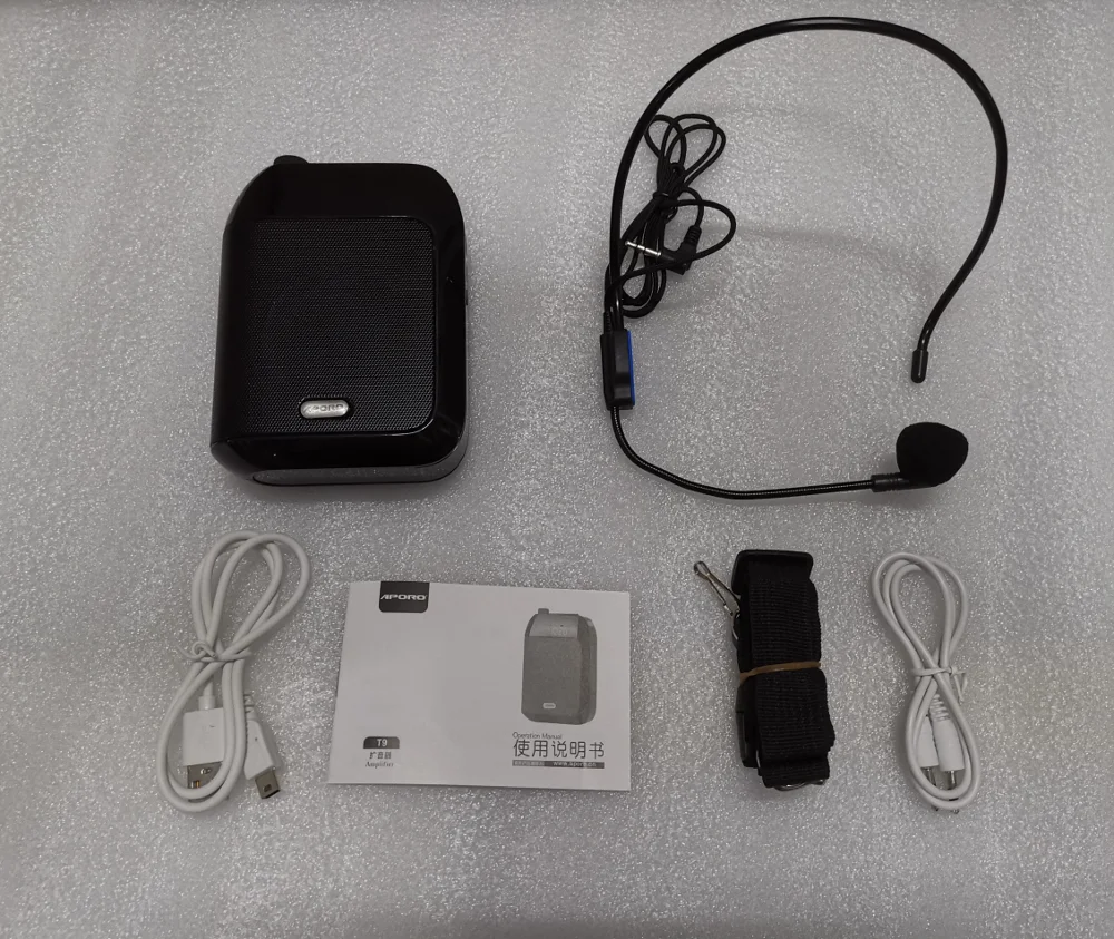 

Aporo 15W Voice Amplifier Portable Mini with Sound-amplifying Music Playing Wired Microphone Headset Waistband, 2000mAh Battery