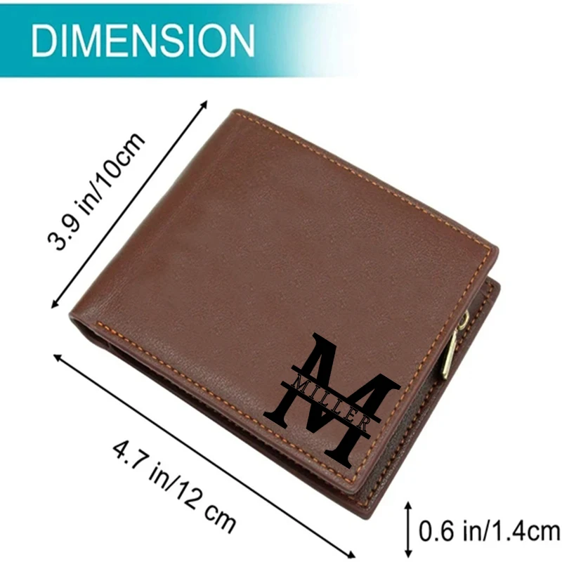 New Custom Name Corner Monogram Initial  Mens Personalization Tri-Fold PU Leather Purse Custom Engraving Wallet Name Wallet
