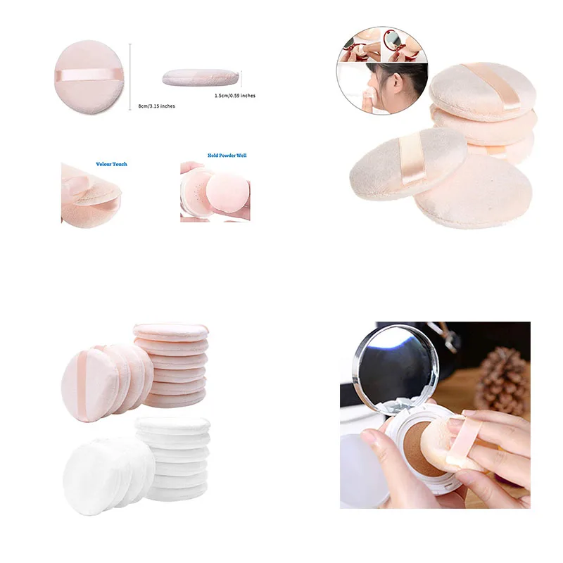 

10Pcs Pure Cotton Powder Puff 3.15 inch Normal Size with Strap for Powder Foundation Blending for Loose Powder Mineral Powder