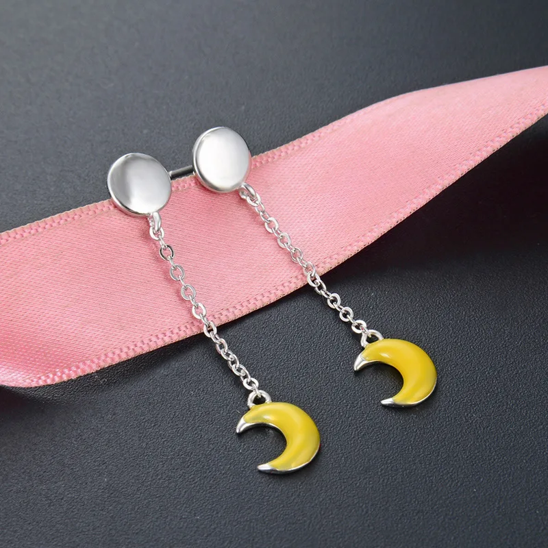 

Korean simple girl style long 925 pure silver oil drop Moon Earrings