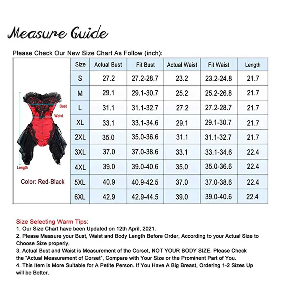 

Sladuo Victorian Wedding Bridal Gothic Plus Size Women's Sexy Strapless Floral Embroidery Gothic Corset with Lace Skirt