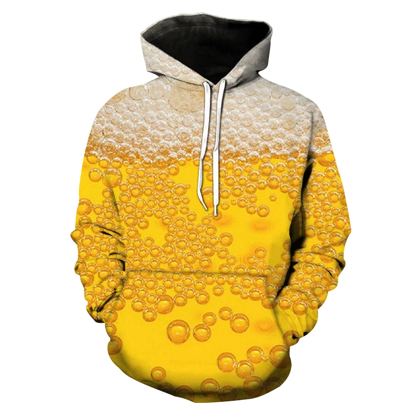 

Men Fashion 3D Sparkling beer print Hoodie Novelty Sanitary Clothes Hooded Sweatshirt Yellow Autumn/Winter Long Sleeve Pullover