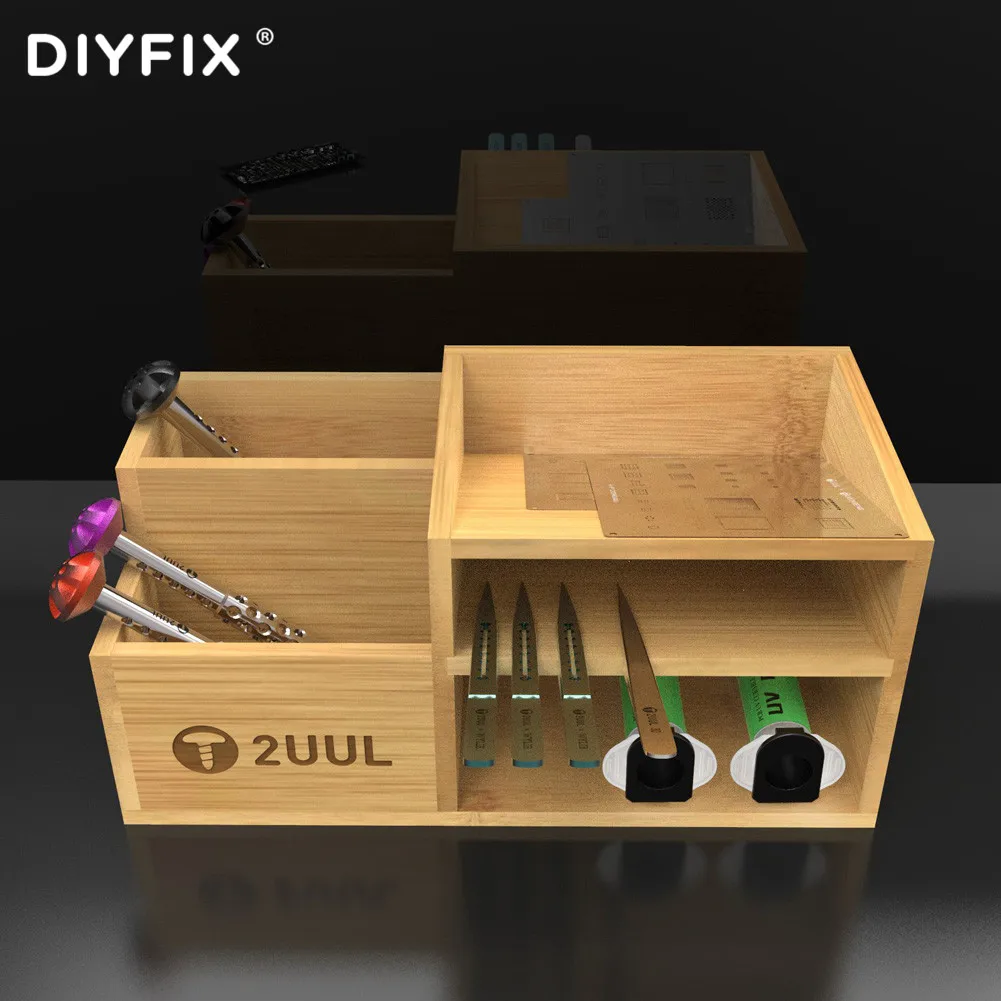 

2UUL ST02 многофункциональная отвертка из бамбука для ремонта телефонов, щипцы-нож, детали инструментов, Настольный ящик для хранения
