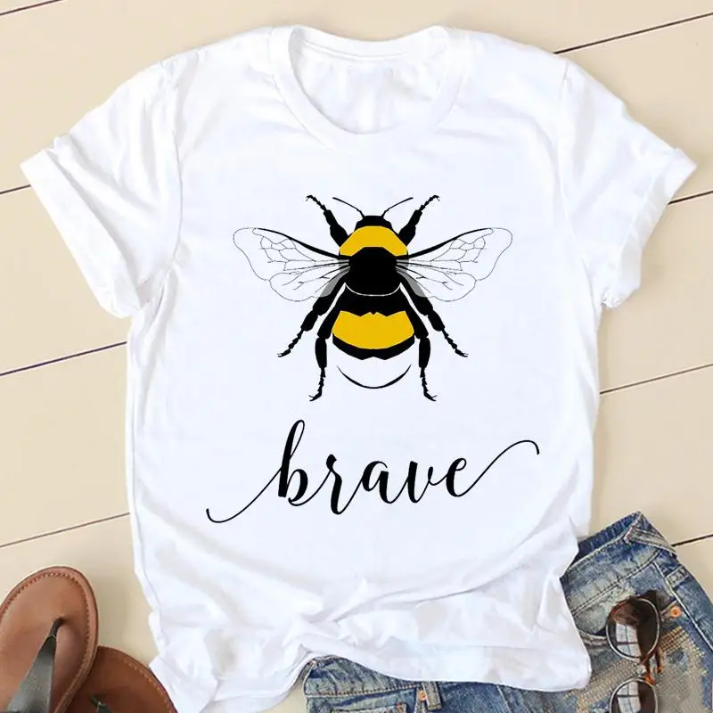 

Women Short Sleeve Bee Letter Sweet Cute T-shirts Cartoon Clothes Spring Summer Female Tee Ladies Fashion T Graphic Tshirt