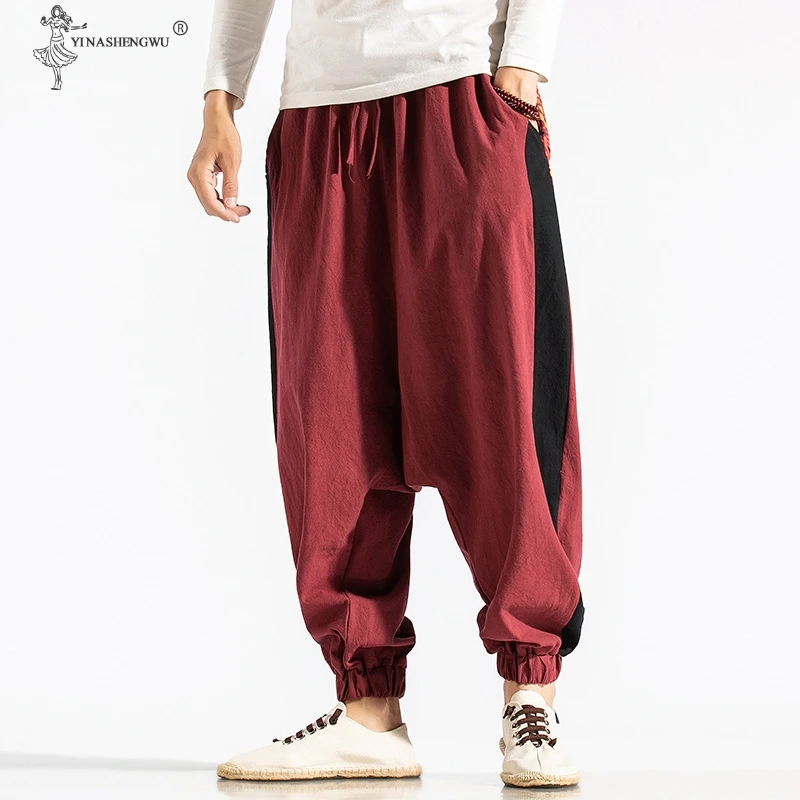 Мужская мода японский Стиль печать костюм самурая штаны-шаровары брюки для