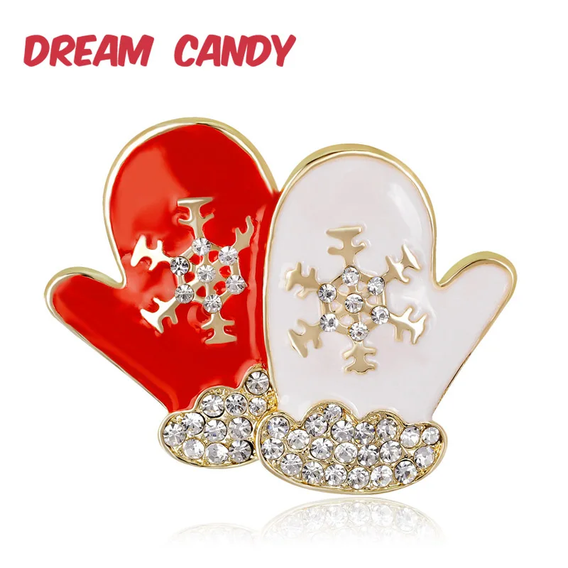 Фантазийные Стразы Милые Броши перчатки для женщин Рождественская бижутерия