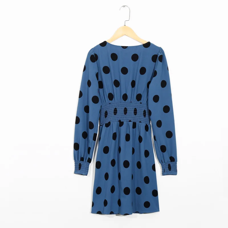 

Summer women's dress casual dot print V-neck long sleeve dress Vestidos