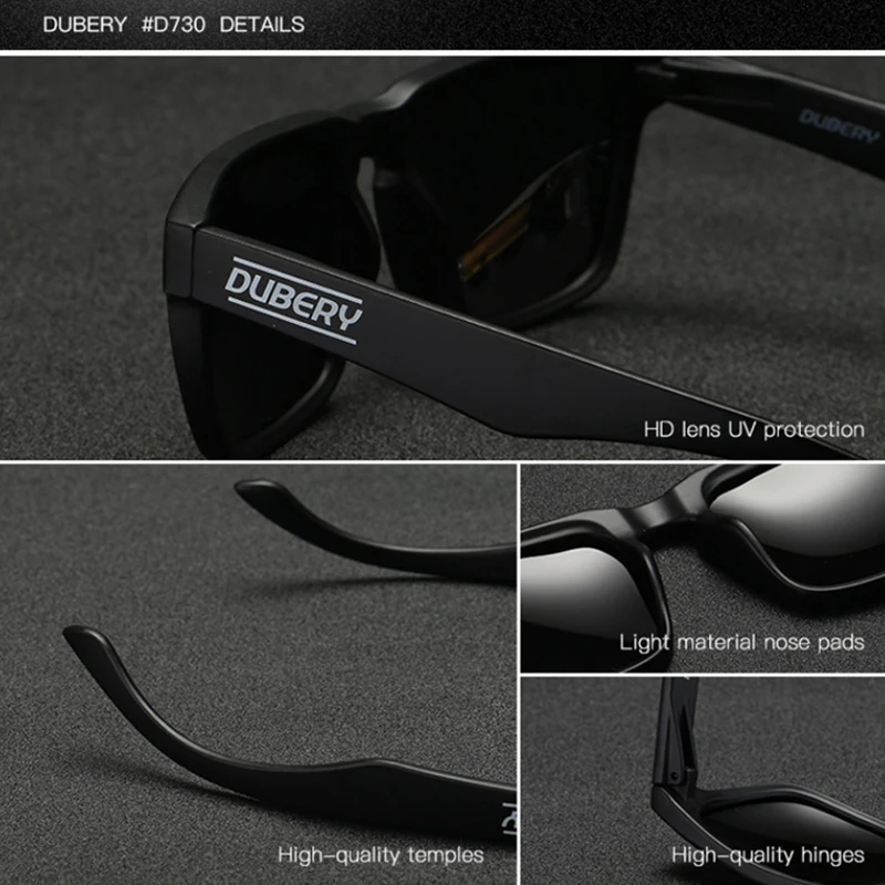 

DUBERY Sports Style Polarized Sunglasses Men Very Cool Color Square Eyeglasses Frame Sun Glasses Male 100% TAC Lens UV Goggles