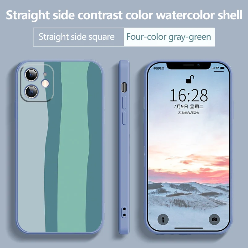 

Ultra-thin Watercolor Liquid Silicone Phone Case For iPhone 13 12 11 Pro Max SE XSmax XR X 8 7 6 Plus Camera Protection Cover