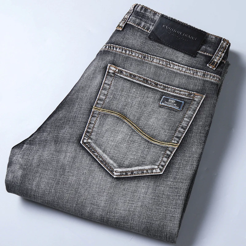 

2021 Spring Summer Men's Classic Grey Jeans Elastic Men's Stretch-fit Thin Jeans Business Casual Classic Style