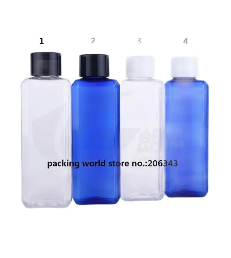 

100ml transparent/blue square PET bottle for lotion/emulsion/serum/shampoo/skin care/cosmetic packing plastic bottle