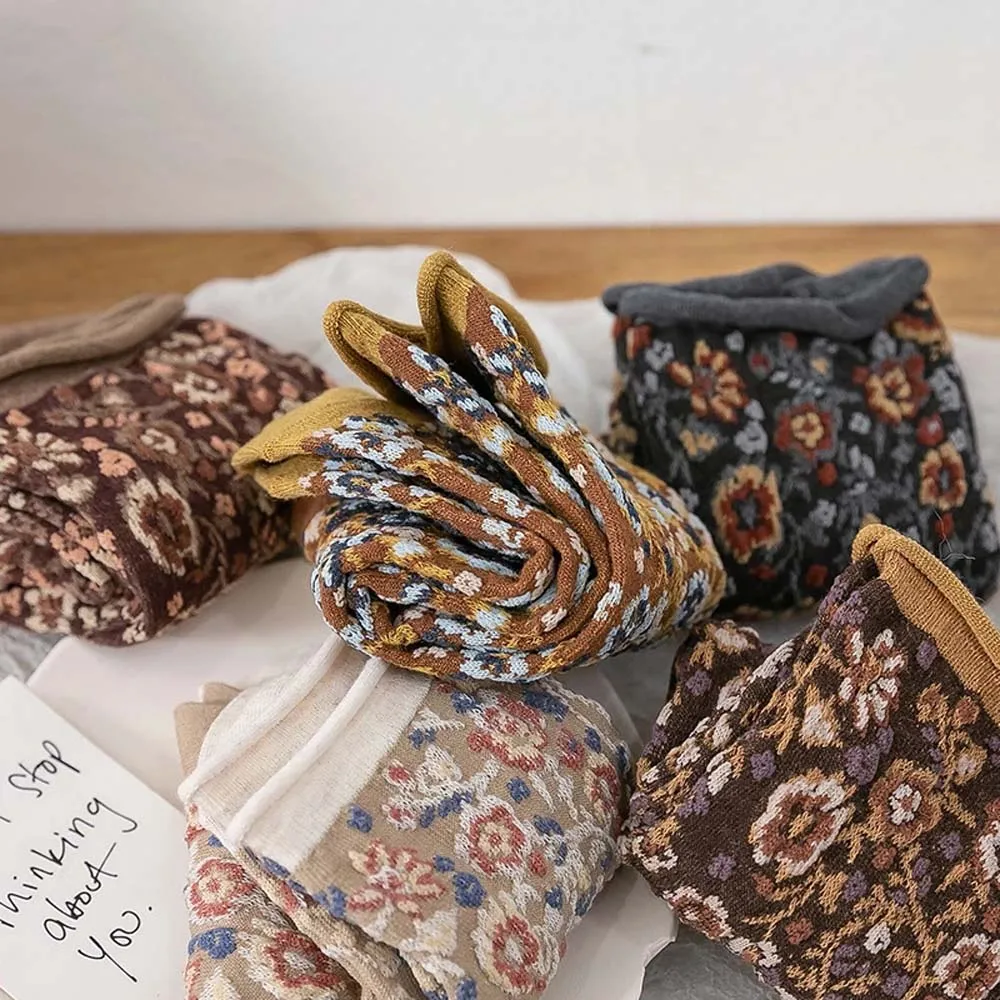 

Frilly Socks High Women Flowers Embroidered Quality Fashion Style Female Sox Casual Harajuku Korean Accessories