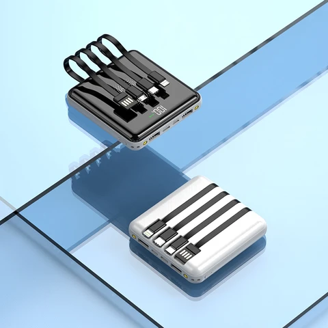 Компактный внешний аккумулятор 20000 мАч, беспроводное зарядное устройство Qi, внешний аккумулятор с кабелем для быстрой зарядки для iPhone 12 pro, X, Samsung S21, Xiaomi, внешний аккумулятор