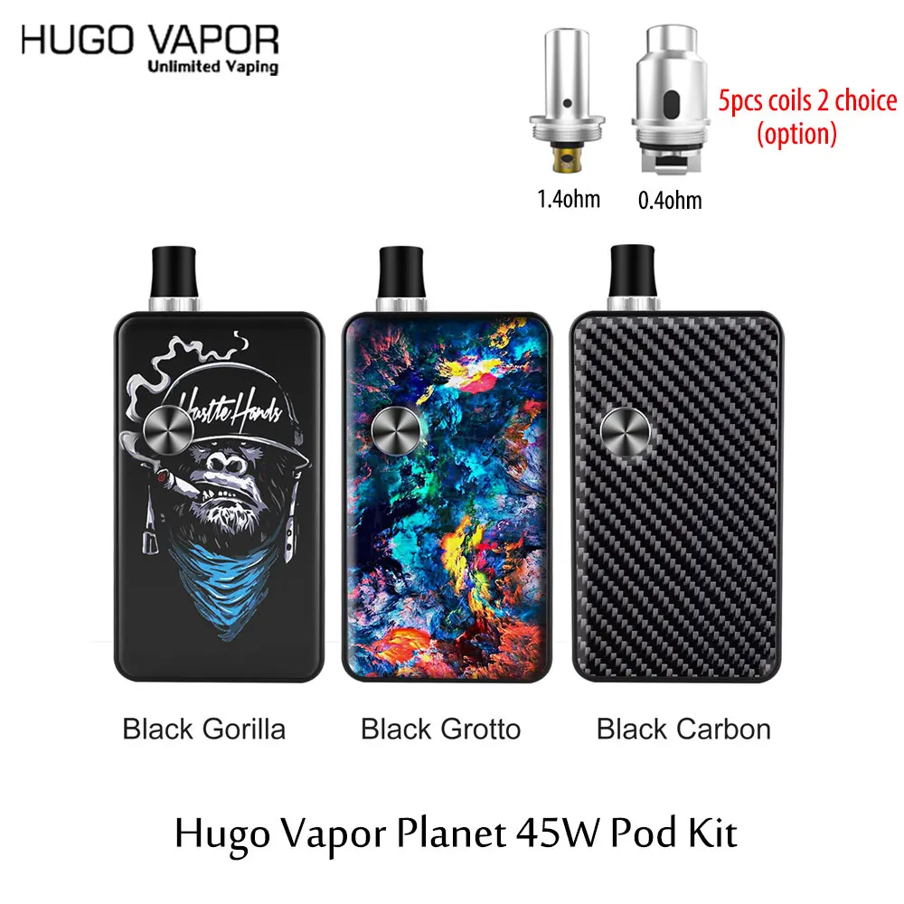Электронная сигарета Pod System Kit набор вейпов Hugo Vapor Planet 45W картридж 3 мл питание от