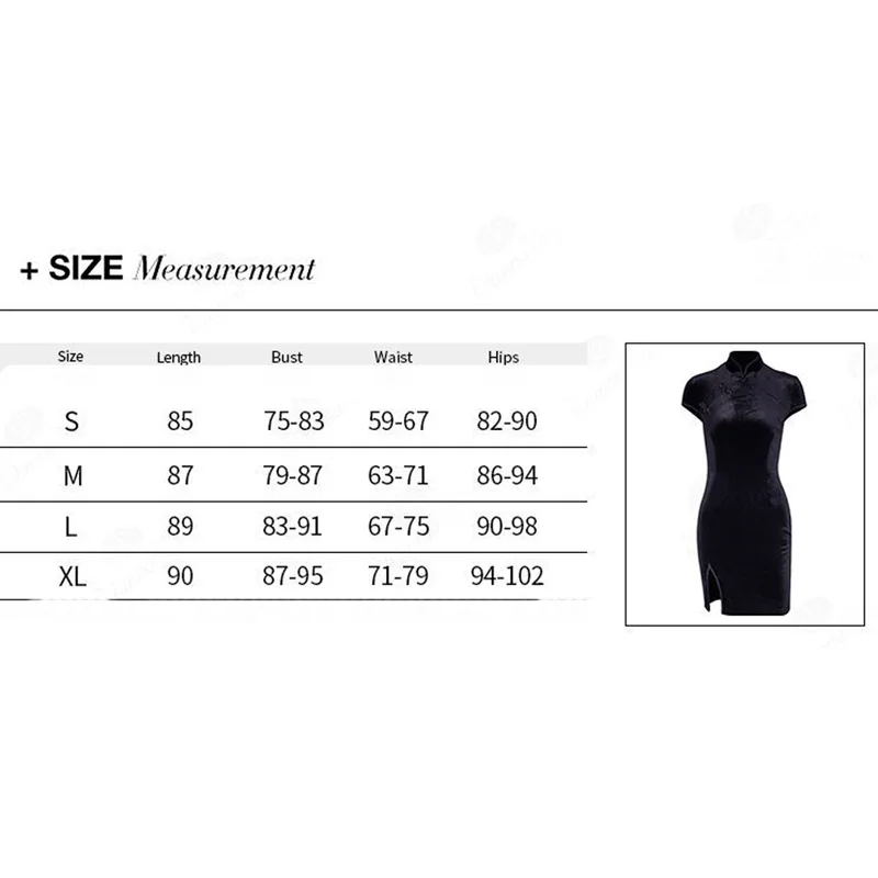 

Velvet Improved Cheongsam Skirt Women 2021 European and American Mid-length Short Sleeve Retro Split Chinese Slim Black Dress