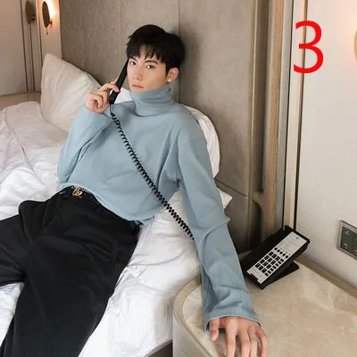 

Mid-half high collar men's long-sleeved T-shirt cotton thick tide brand Slim