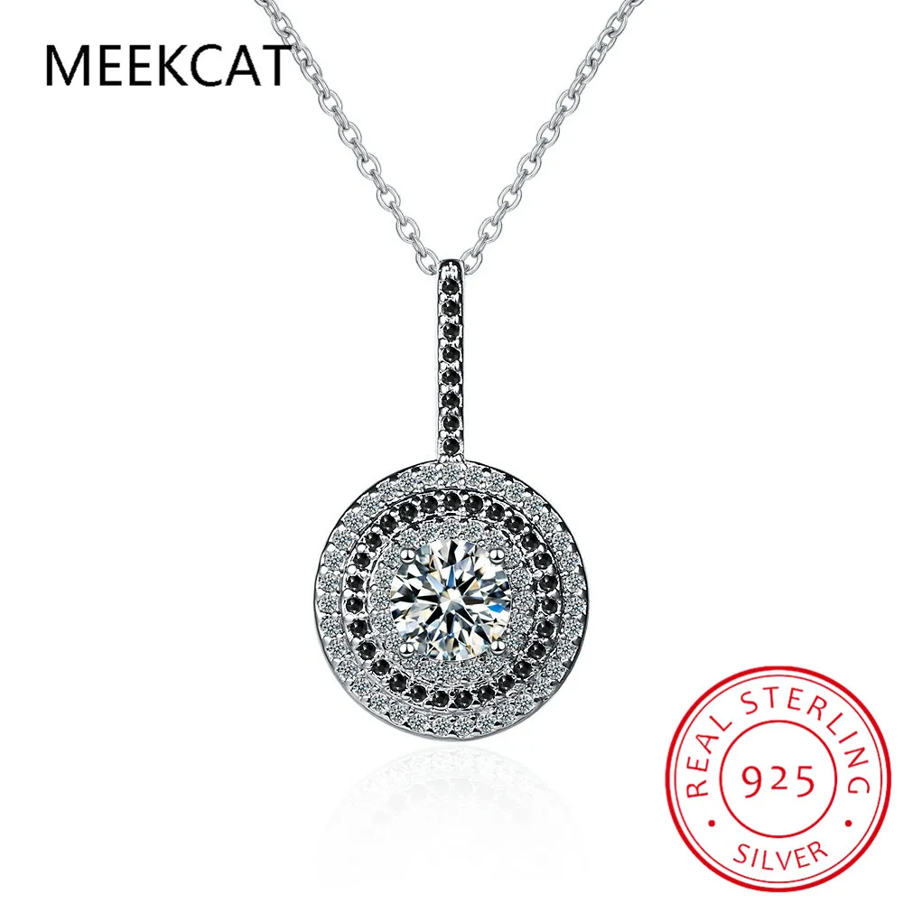 

Genuine 100% 925 Sterling Silver Women's Necklace Fine Jewelry Round Bijoux Black Spinel Pendants Necklace P074