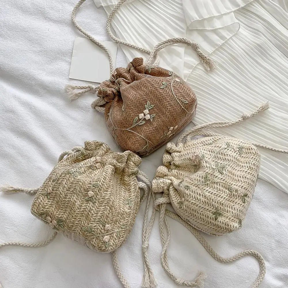 Соломенная плетеная Сумка ведро на шнурке в богемном стиле дамские сумки через