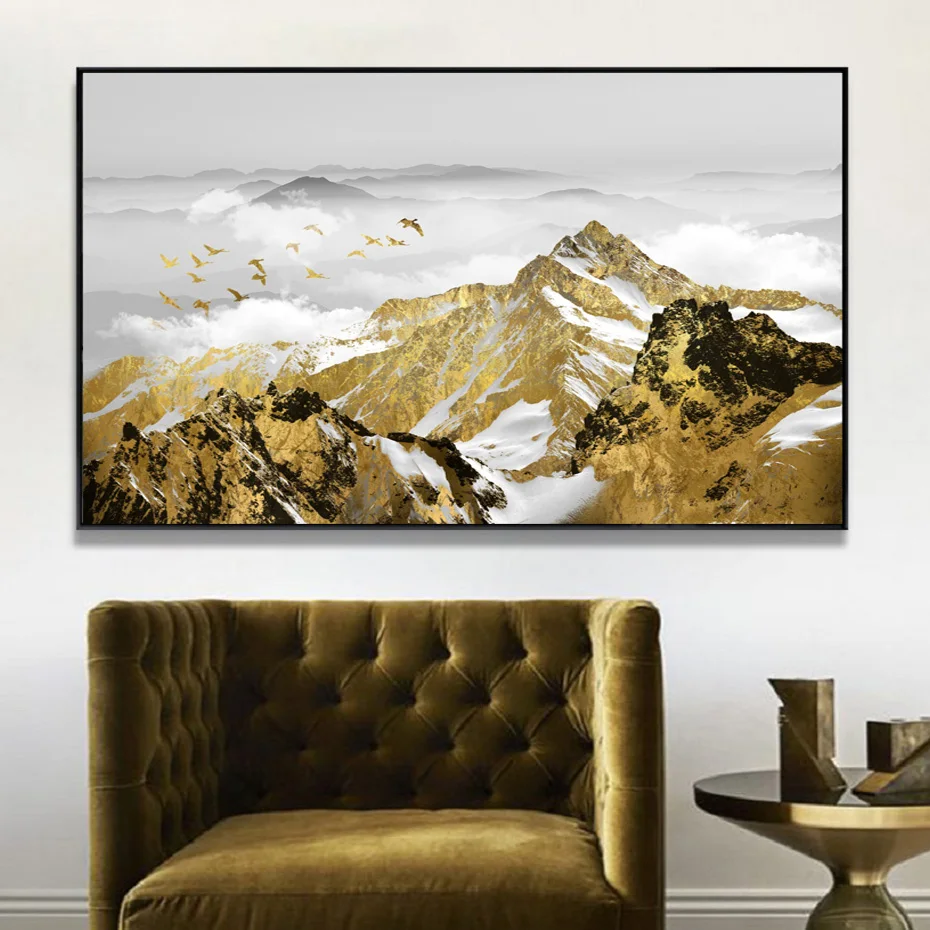 Скандинавская Золотая гора абстрактный пейзаж художественные плакаты и принты