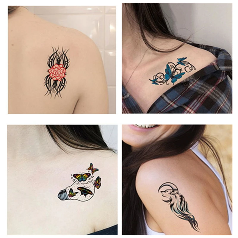 2Pcs Waterproof Temporary Tattoo For Women Butterfly Flash Tattoo Gesture Totem Sexy Fake Tattoos And Body Art Man Arm Leg Back