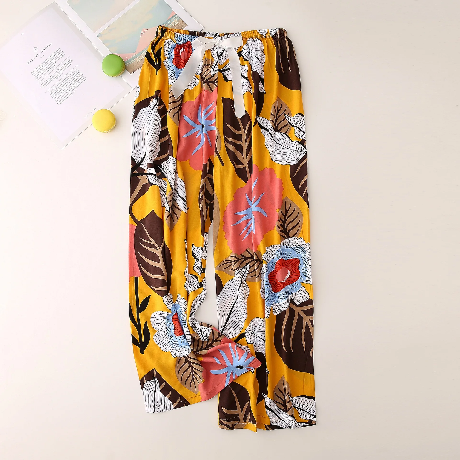 New Viscose Rayon Printing Women Pajama Bottoms Elastic Waist Ankle-Length Sleepwear Women Lounge Wear Closing Pants Nightwear