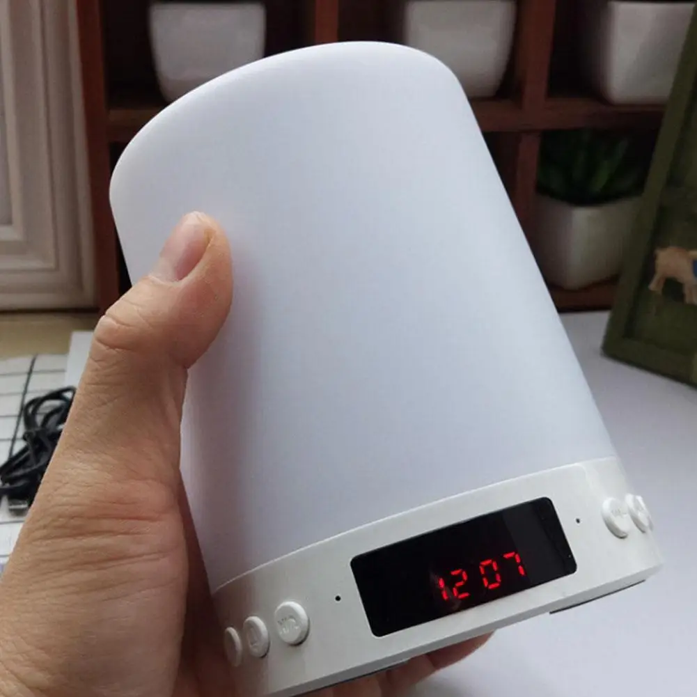 5 в 1 перезаряжаемая портативная прикроватная лампа Tacile настольная лампа Bluetooth динамик музыка USB FM радио Будильник цифровой светодиодный светильник