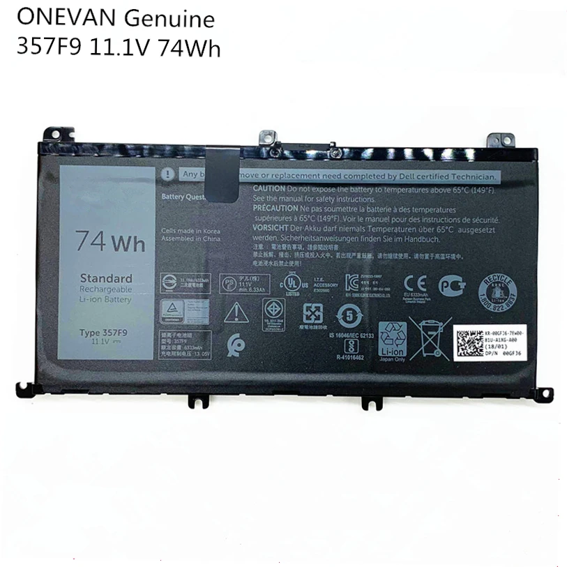 ONEVAN подлинный новый 357F9 ноутбук Батарея для Dell Inspiron15 7559 7000 INS15PD 1548B 1748B 1848B