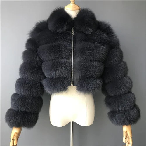 Dark grey Женское пальто из натурального Лисьего меха короткая зимняя меховая куртка Верхняя одежда Акция Теплые Длинные рукава натуральный синий лисий мех пальто - Цвет: Dark grey