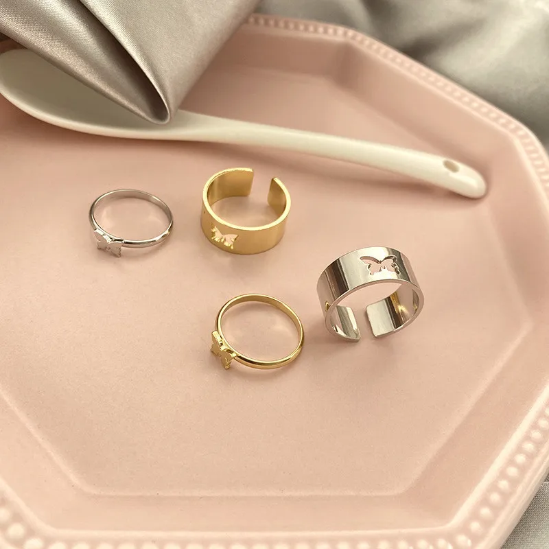 

Fashion Punk Gold Silver Butterfly Open Rings Lovers Couple Ladies Men's Hollow Ring Anniversary Party Gift Ring Jewelry