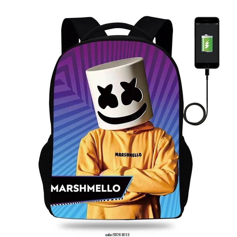 Рюкзак для студентов DJ Marshmello с Usb-зарядкой детская школьная сумка дышащий