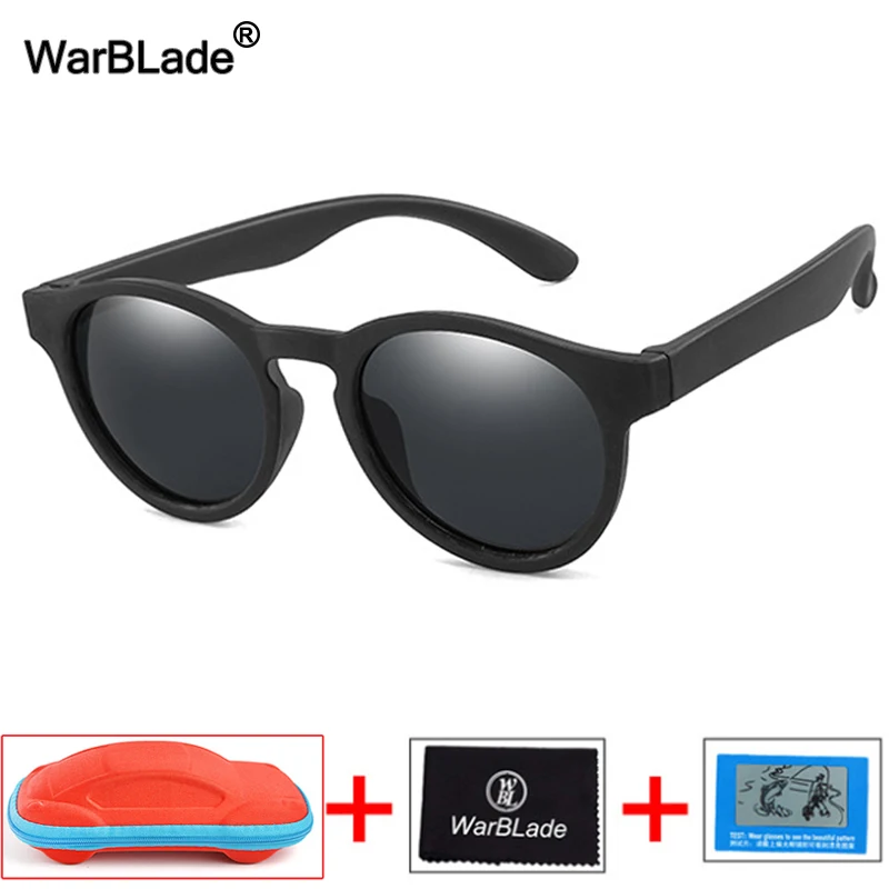 WarBlade Round Cute Kids Polarized Sunglasses Boys Girl Children Sun Glasses Silicone Safety Baby Shades Eyewear UV400 With Case |