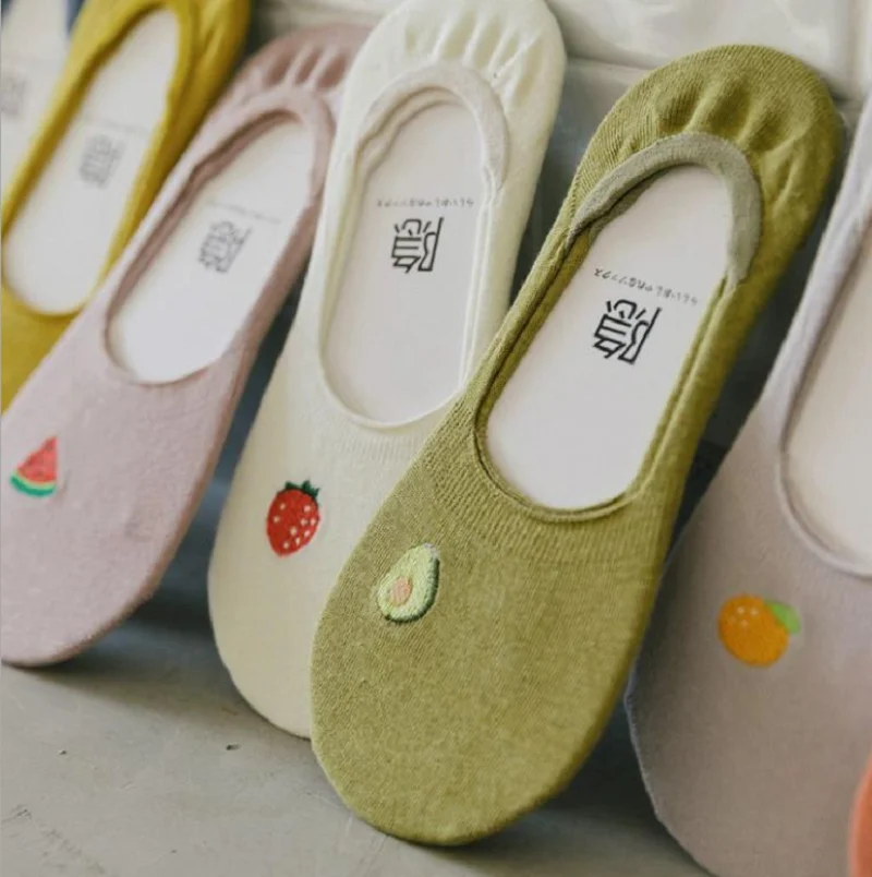 Новинка милые японские носки с вышивкой фруктов для весны и лета носки-лодочки из