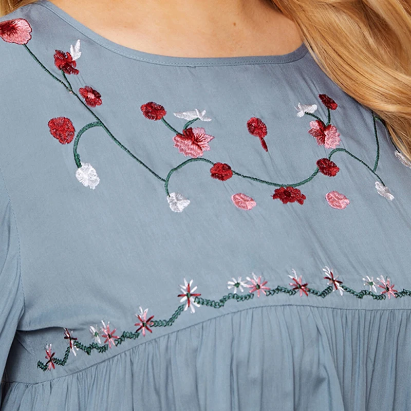 Dotfashion/женская блузка с вышивкой спереди, большие размеры,, Осенние повседневные блузки с открытыми плечами, топ с оборками