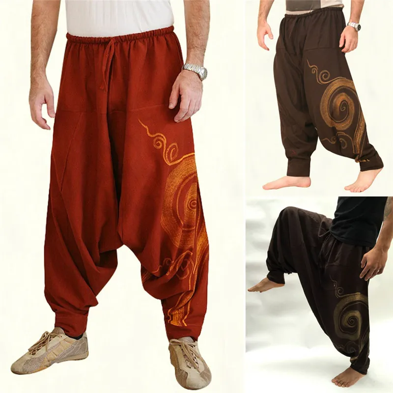 Men's Casual Elastic Waist Baggy Hippie Yoga Harem Pants Men Boho Gypsy Aladdin Alibaba | Мужская одежда