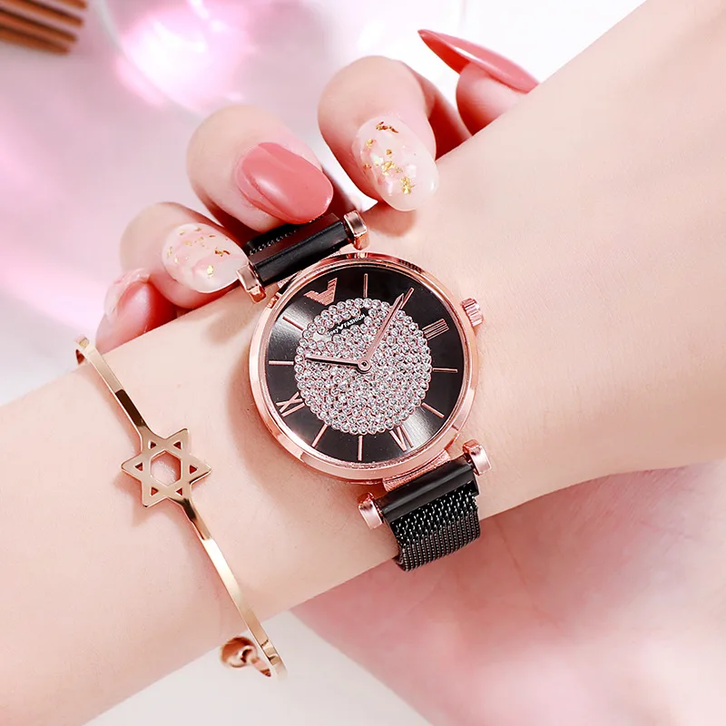 Роскошные часы для женщин Кристальное платье магнитные модные женские