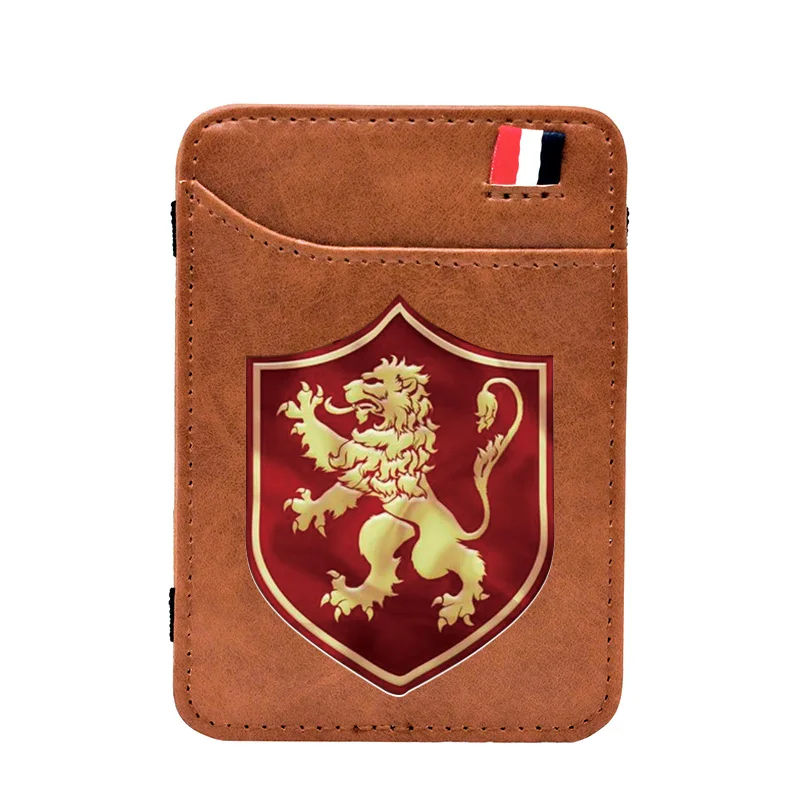 

Brown Lion Badge Digital Printing Leather Magic Wallets Men Women Casual Credit Card Purse Mini Money Clip Glif