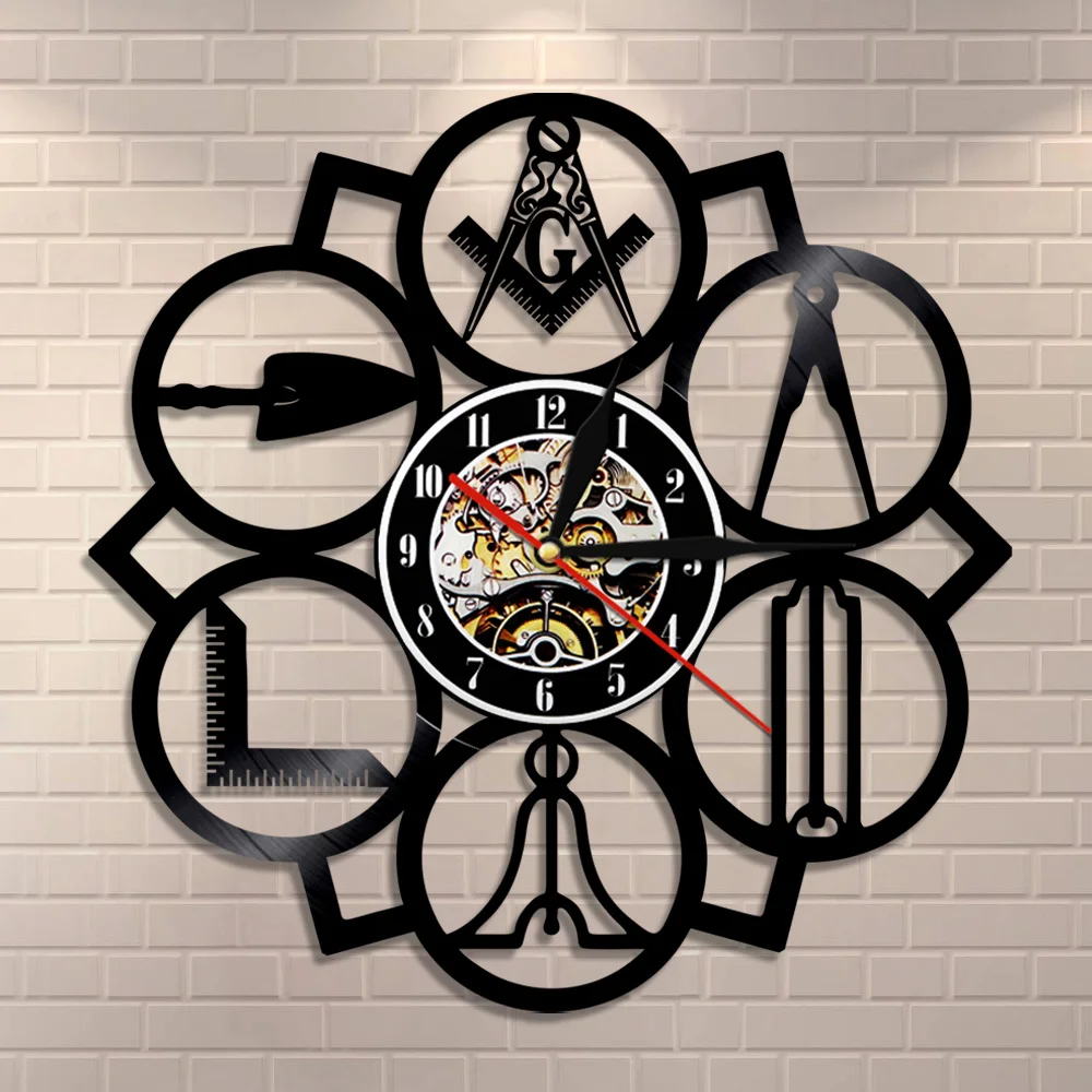 

Masonic Logos Wall Clock Free Mason Vintage Vinyl Record Clock Masonry Ornament Modern Wall Clock Decorative Timepiece Gift