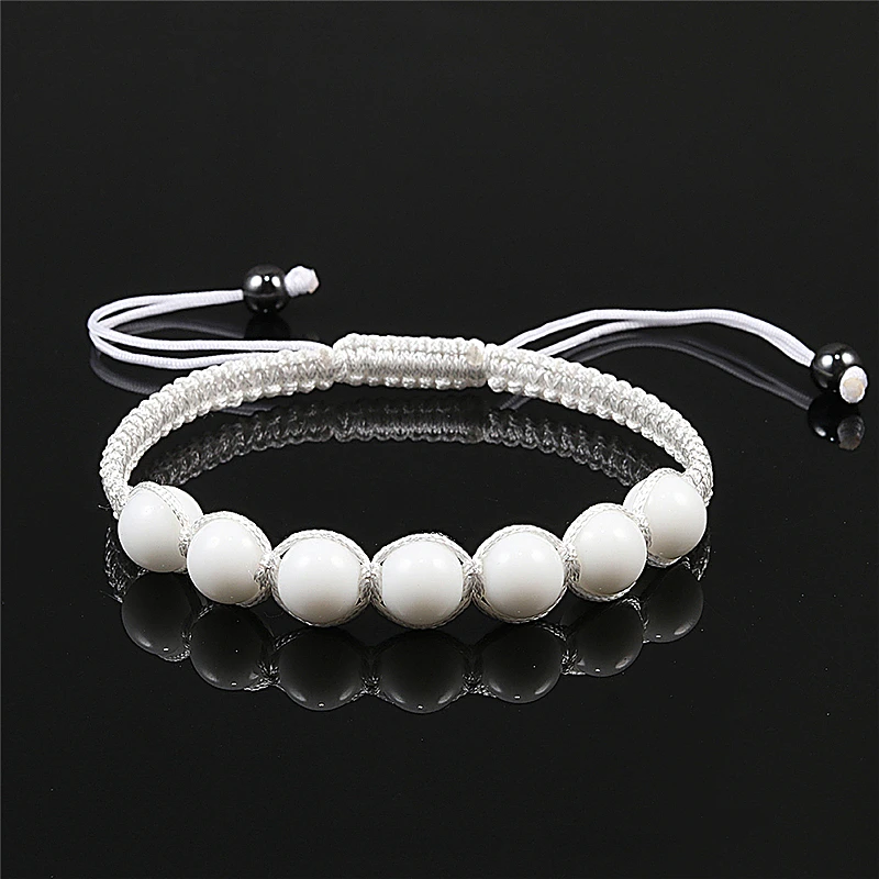 Горячая 8 мм белый фарфор натуральный камень Бусины Плетеный Браслет счастливая