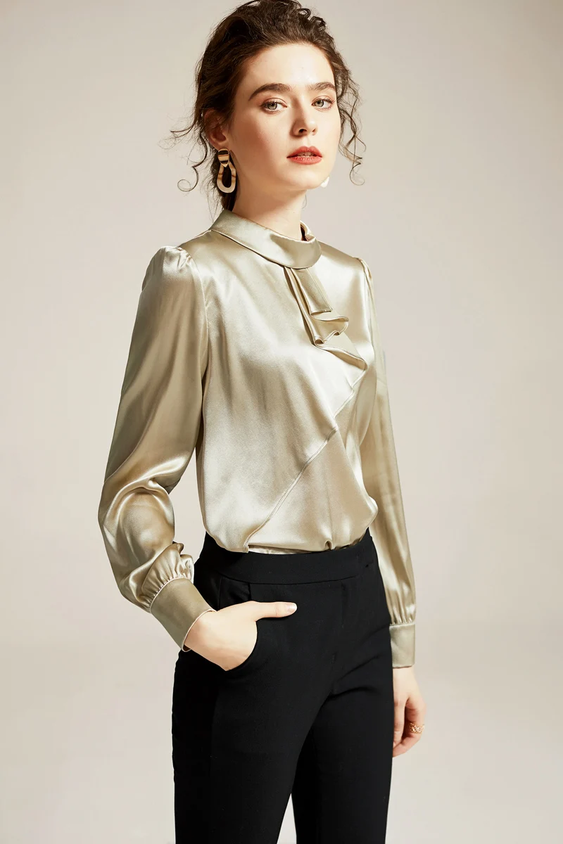 Женская модельная рубашка из 100% чистого шелка Элегантная модная блузка с