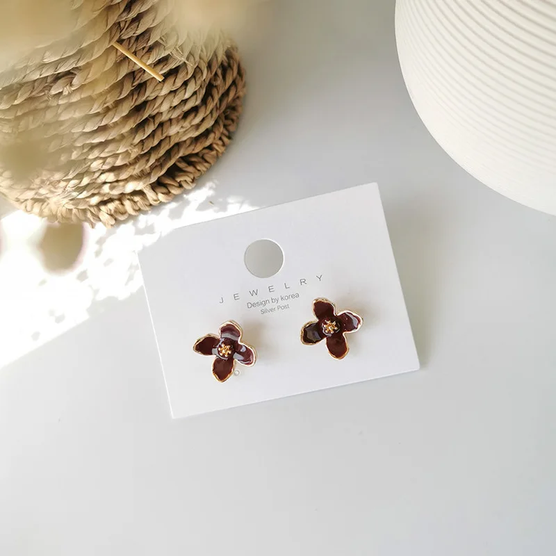 925 Korea Cute Simple Small Drip Glaze Flower Elegant Sweet Stud Earrings for Women Fashion Jewelry Accessories | Украшения и