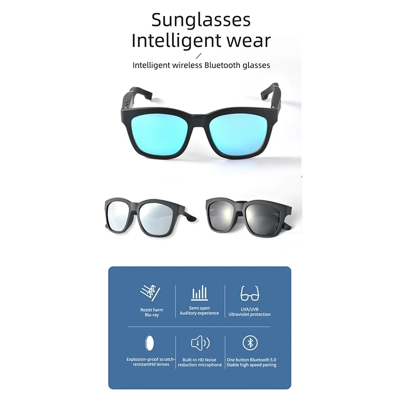 

T2 Call Glasses Smart Bluetooth Glasses Anti-Blue Polarized Light Bluetooth Music Semi-Open Sunglasses