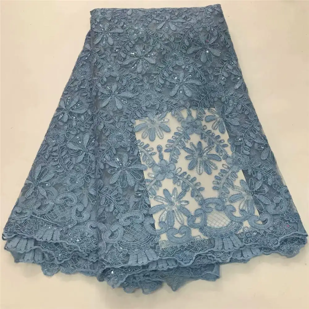 

French Lace Fabric for Dress 2020 Latest Nigerian French Tulle Lace with Sequins High Quality African Sequins Lace Fabric