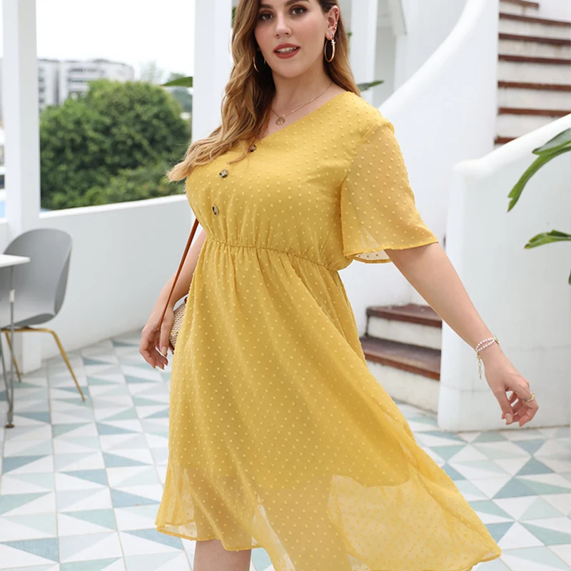 

Summer Womens Fashion Big Size 4XL Fat Elegant Clothing Solid Color Over Knees Medium Long Dress Lady's For Daily Commuter Party