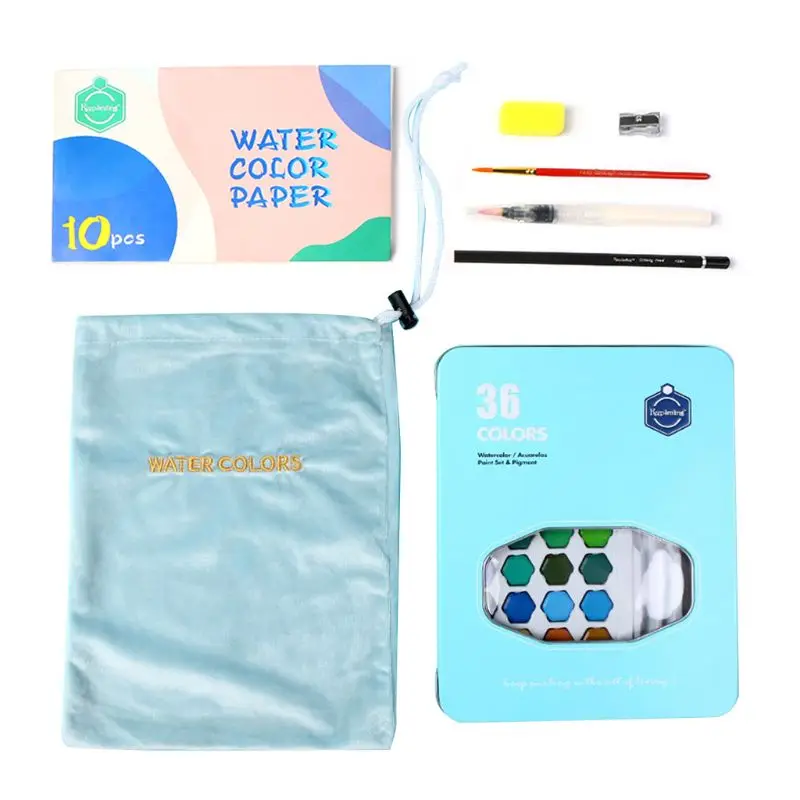 

1Box Watercolor Pigment Set 36-Color Watercolor Paint Student Hand-painted Portable Painting Set Iron Box Water Color Art